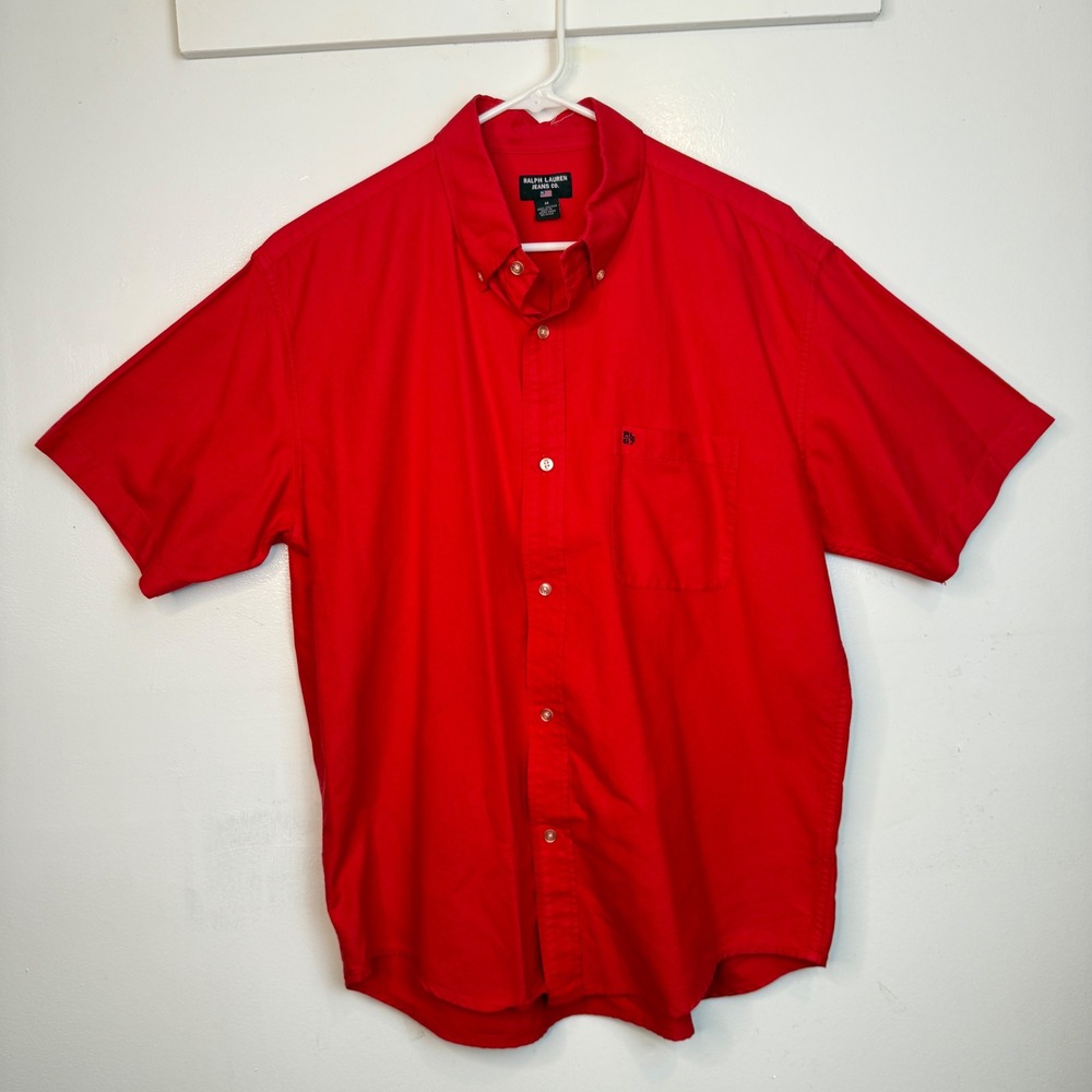 Ralph Lauren Jeans Co. Mens Button Down Short Sleeve Shirt Red size M